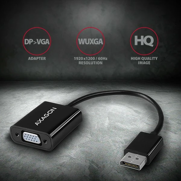 Adapter DisplayPort na VGA AXAGON RVD-VGN, 1920x1200 (Full HD), črn Adapter DisplayPort na VGA AXAGON RVD-VGN, 1920x1200 (Full HD), črn