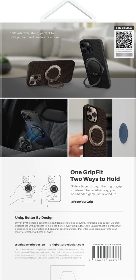 Ovitek za telefon UNIQ Keva Air Magclick Charging GripFit za iPhone 16 Pro Max, rjav