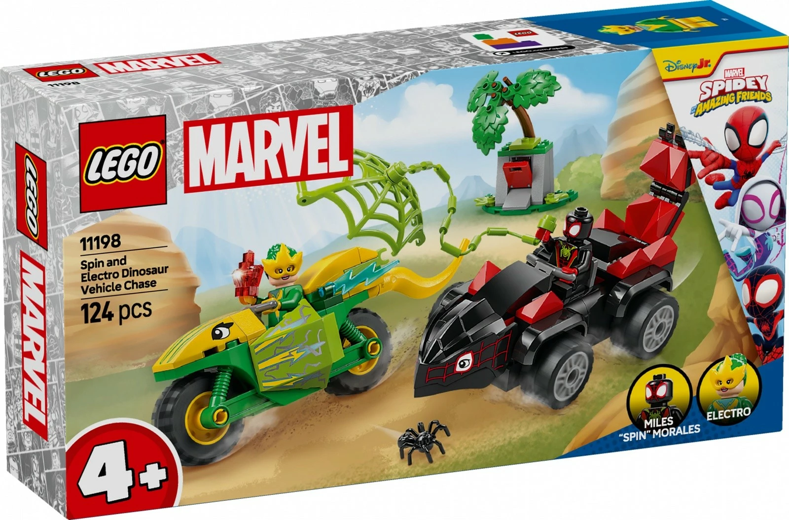 Igralni komplet z gradniki LEGO Marvel 11198 Chase After Electro in Dinosaur Vehicle, 124 kosov