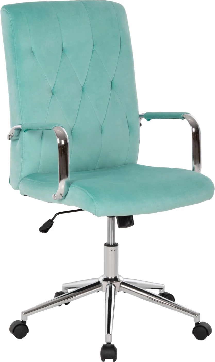 Pisarniški stol JOSEF FH1181.08 iz žametne tkanine v mint barvi z inox podnožjem 58x61x105-113H cm