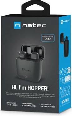 Brezžični lavalier mikrofon, Natec Hopper NMI-2255, USB-C, črn, komplet 2 kosa