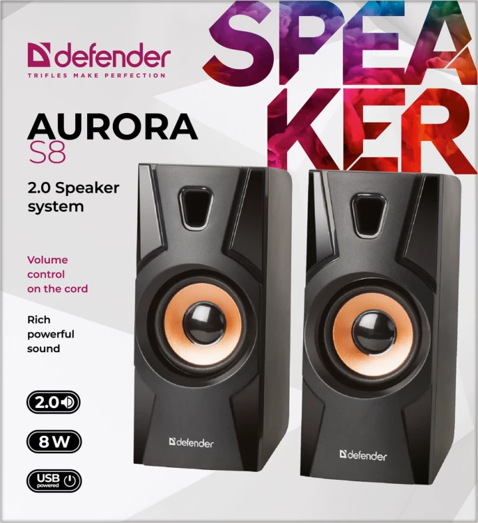 Altoparlant Aurora Defender, USB 2.0, 8W, črn