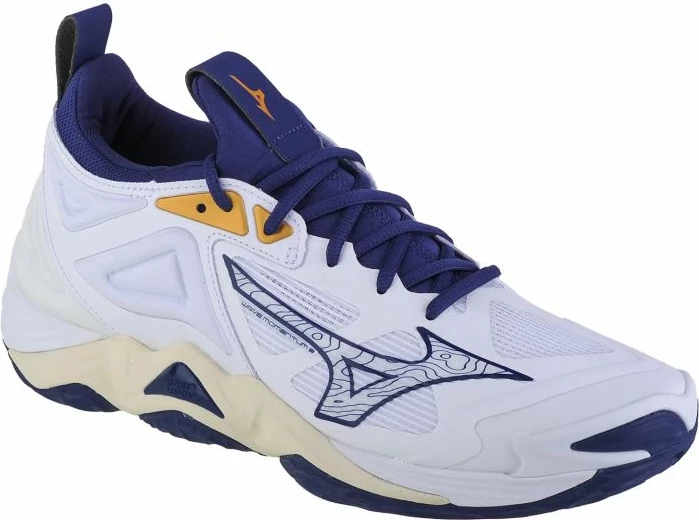 Volejbolske atlete Mizuno Wave Momentum 3, bele z globokomodrimi