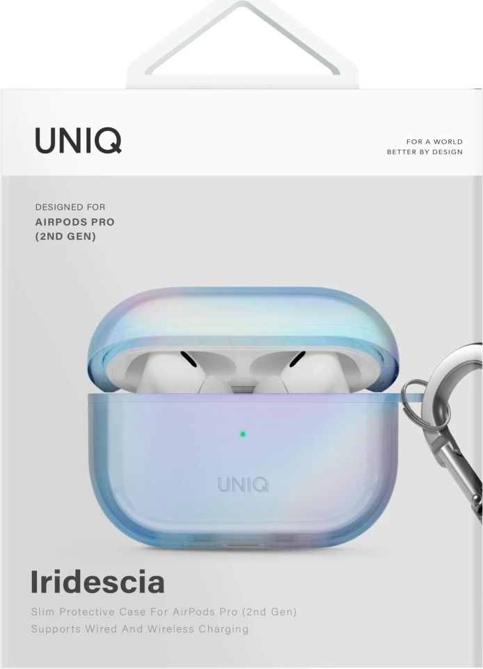 Zaščitna prevleka z holografskim učinkom za AirPods Pro 2 UNIQ Iridescia, z karabinom, modra