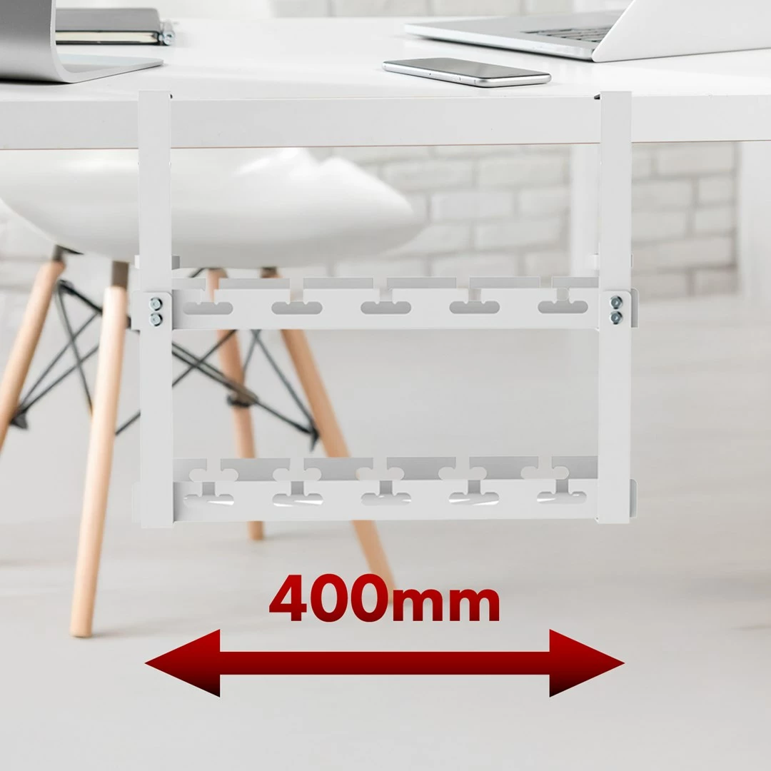 Organizator kablov pod mizo Maclean MC-104 W, 2 nivoja, jeklo, bel