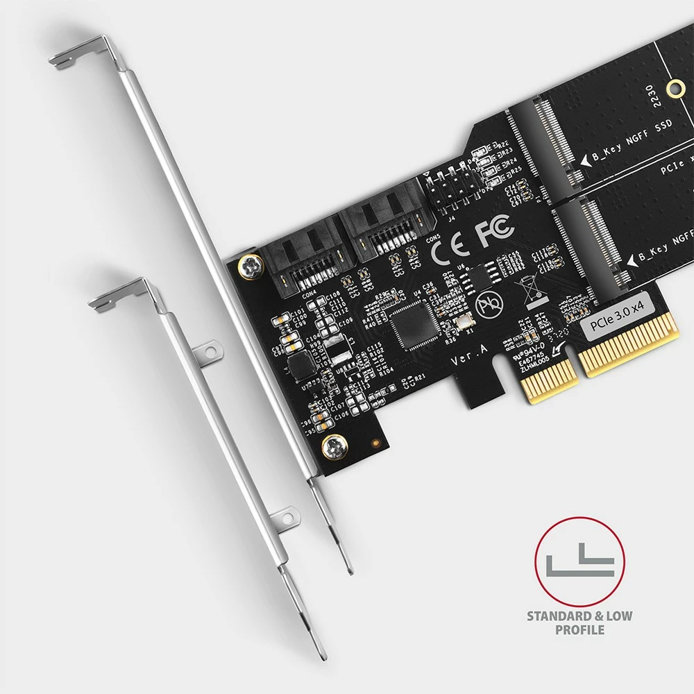 Razširitvena kartica AXAGON PCES-SA4M2, 2x SATA 6G + 2x M.2 B-key SATA, PCIe, črna