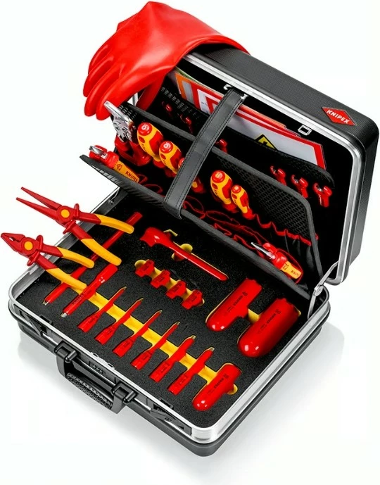 Komplet orodja za e-mobilnost, Knipex Basic, 4 ključi, s kleščami in izvijačem, črno/rdeče/rumeno