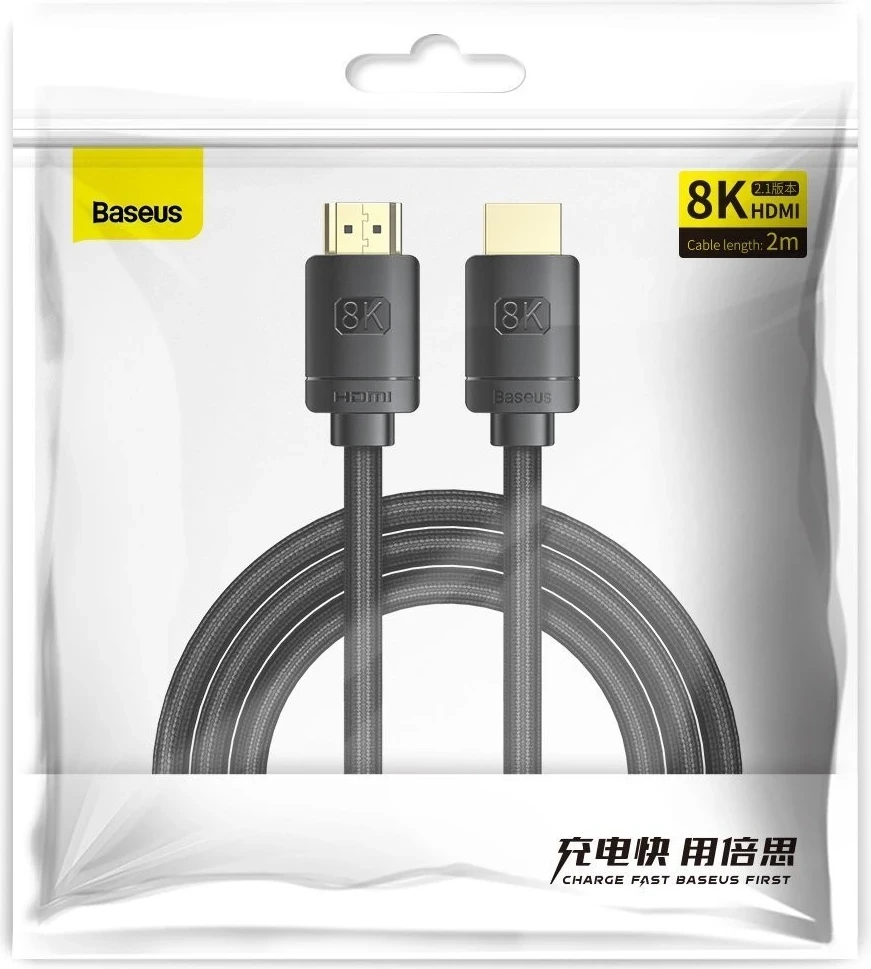 HDMI 2.1 kabel Baseus, visoka ločljivost, 8K 60 Hz, 3D, HDR, 48 Gbps, 2 m, črn