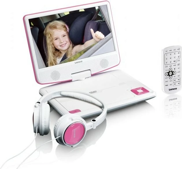 Prenosni DVD predvajalnik Lenco DVP-910, 9-palčni, USB, z držalom za avto, roza/bel Prenosni DVD predvajalnik Lenco DVP-910, 9-palčni, USB, z držalom za avto, roza/bel