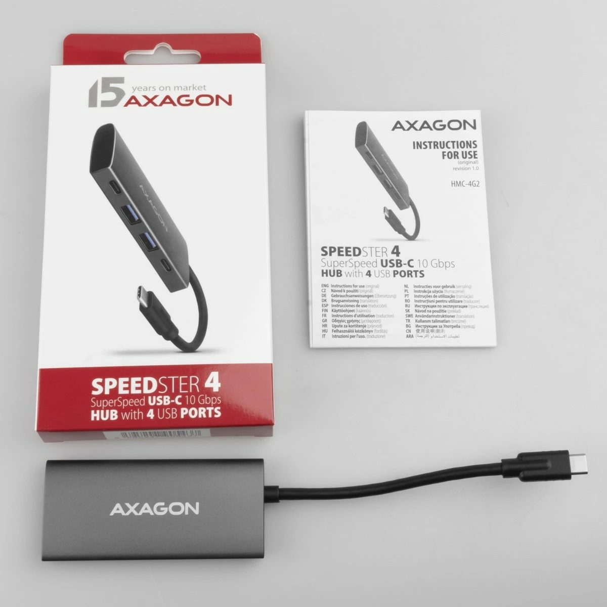 Razdelilec USB AXAGON HMC-4G2, 4 vrata (2x USB-A, 2x USB-C), USB 3.2 Gen 2, kabel USB-C 13 cm, črno/siv Razdelilec USB AXAGON HMC-4G2, 4 vrata (2x USB-A, 2x USB-C), USB 3.2 Gen 2, kabel USB-C 13 cm, črno/siv