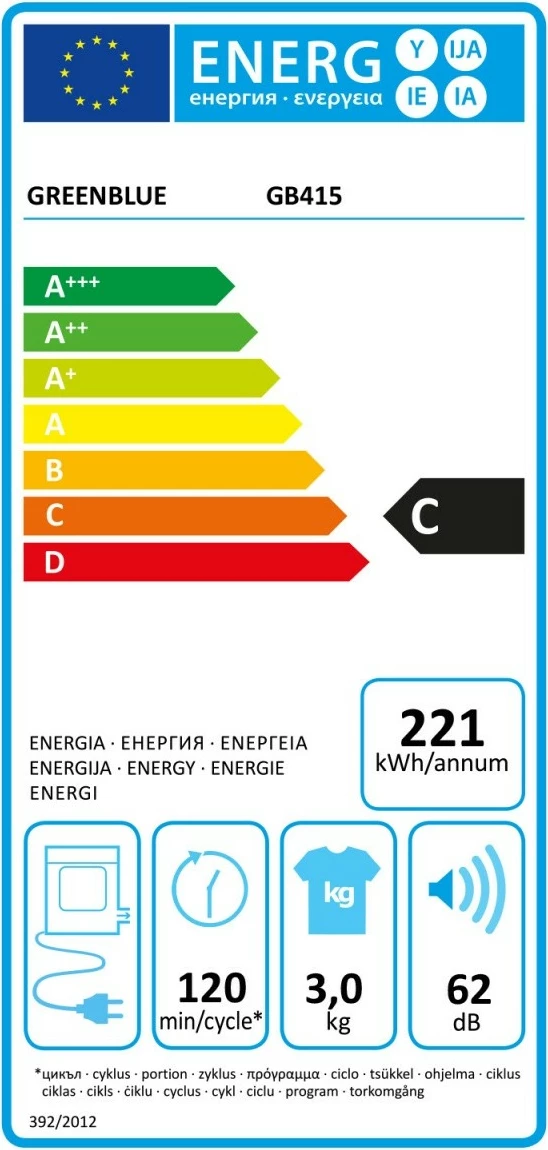 Sušilnik perila z bobnom, GreenBlue GB415, 3 kg, 5 programov, ventilacijska cev 50–160 cm, siv
