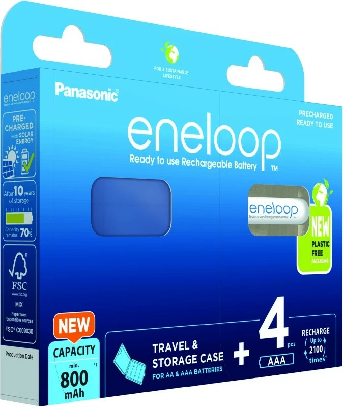 Polnilne baterije AAA, 800 mAh, 4 kosi + škatla, Panasonic Eneloop