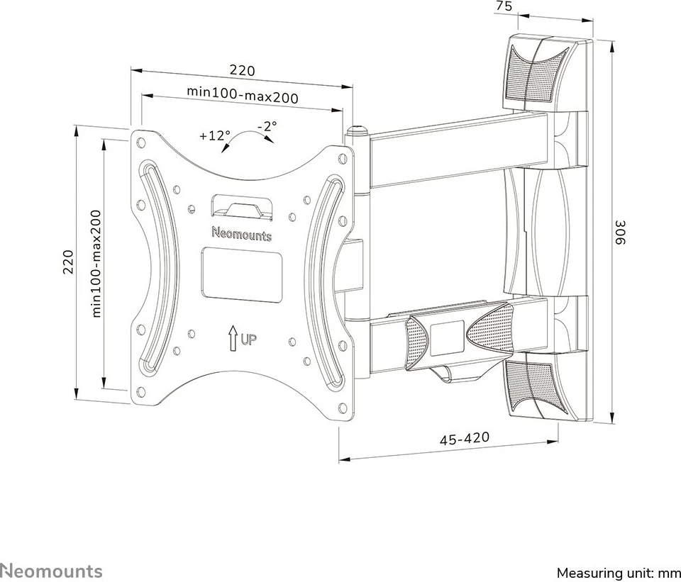 Stenski nosilec za zaslon 32"-55", Neomounts WL40-550BL12, 100x100-200x200, črn Stenski nosilec za zaslon 32"-55", Neomounts WL40-550BL12, 100x100-200x200, črn