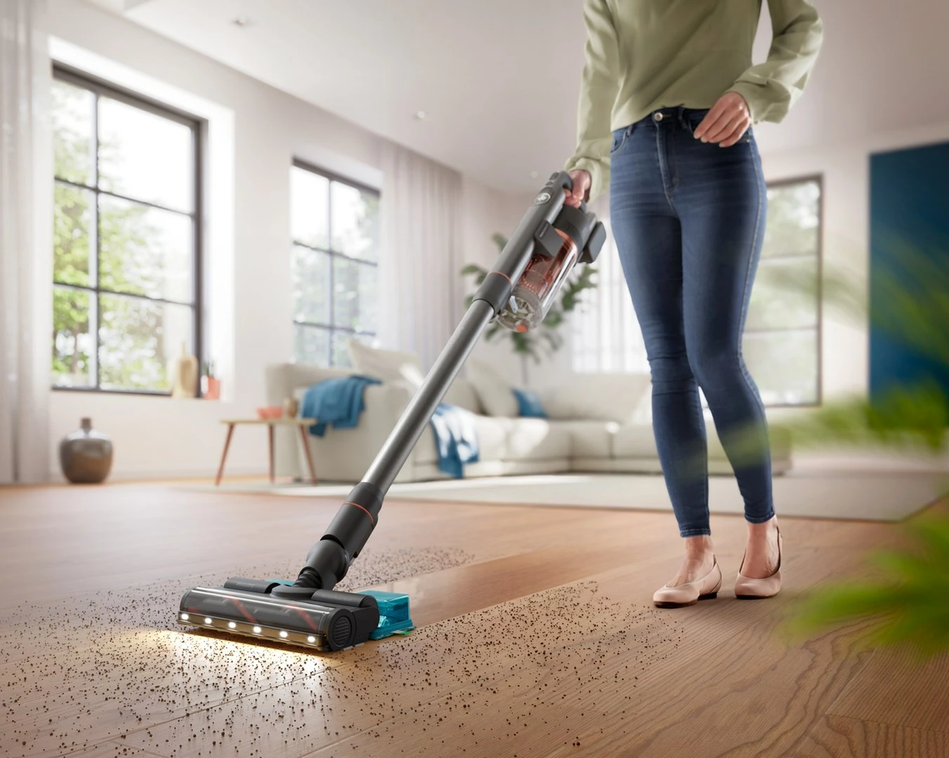 Brezžični pokončni sesalnik za suho in mokro čiščenje, Philips 7000 series Aqua XC7057/01, 0,6 L, Li-Ion, črn