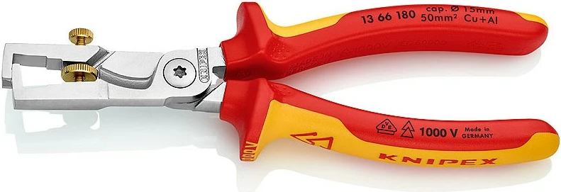 Škarje za kable 180 mm, jeklo, rdeče/rumene, Knipex