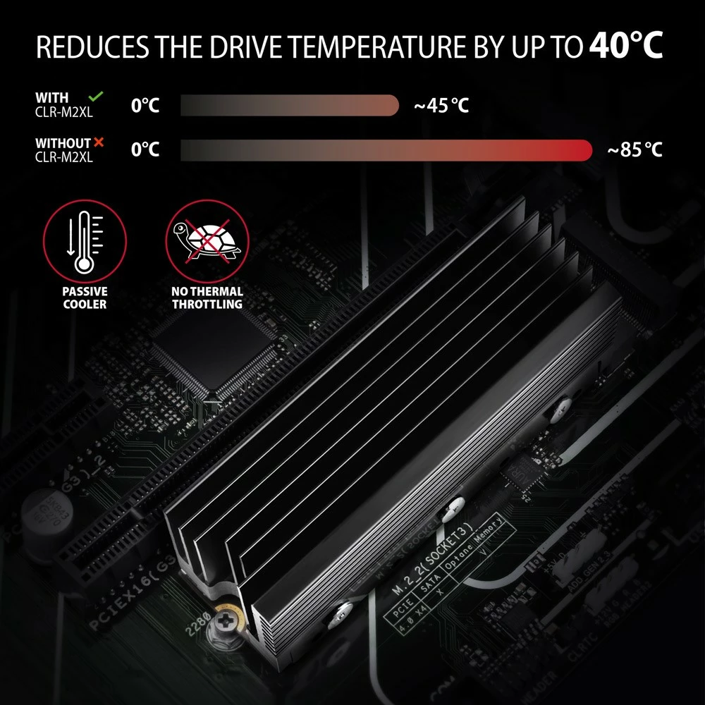 Pasivni hladilnik za SSD M.2, AXAGON CLR-M2XL, aluminij, 22x80mm, črn Pasivni hladilnik za SSD M.2, AXAGON CLR-M2XL, aluminij, 22x80mm, črn