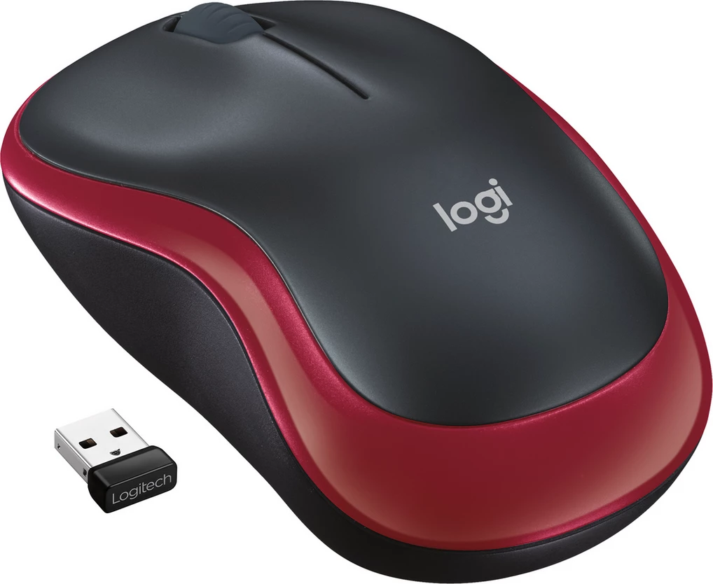 Brezžična miška z nano USB sprejemnikom Logitech M185 910-002237, 2.4 GHz, rdeča