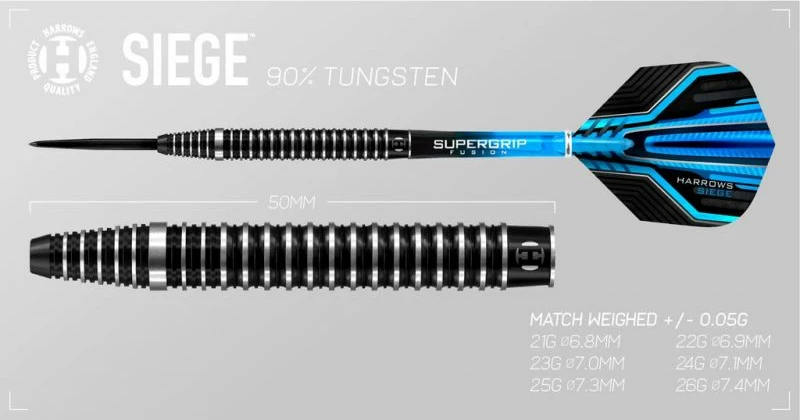 Darte za kegljanje (darts) 90% volfram, črne in modre, Harrows Siege, moški in ženske