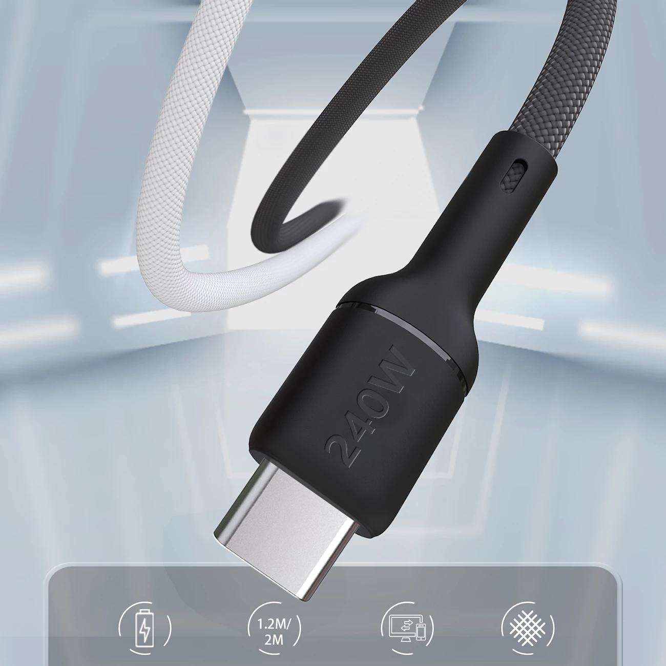 Kabel USB-C na USB-C Dudao L9C Max, 1,2 m, 240 W, črn
