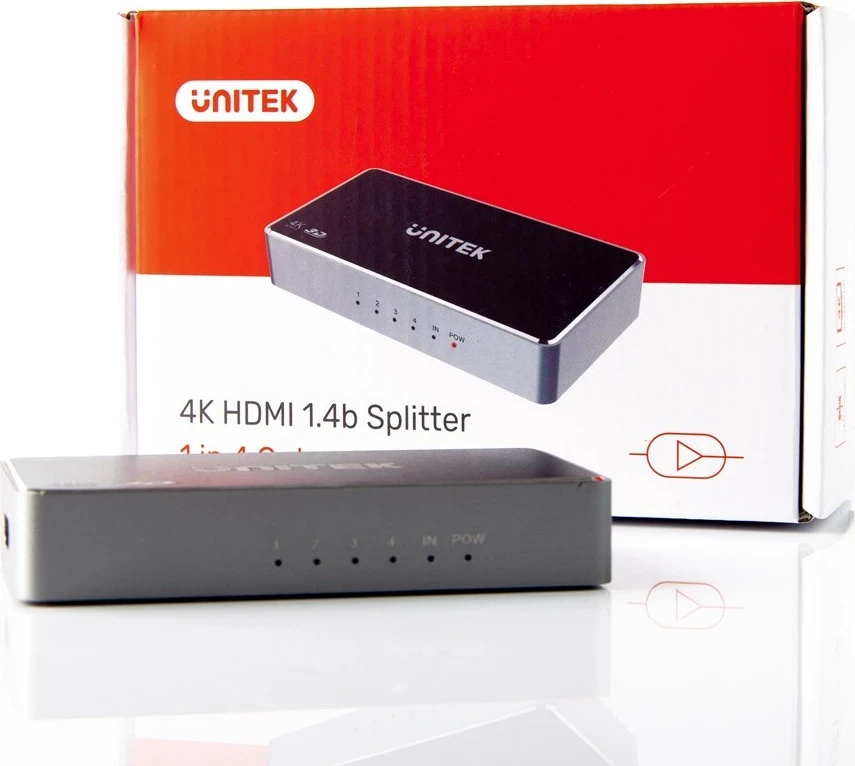Razdelilec HDMI, 1 v 4, črno-srebrn, Unitek