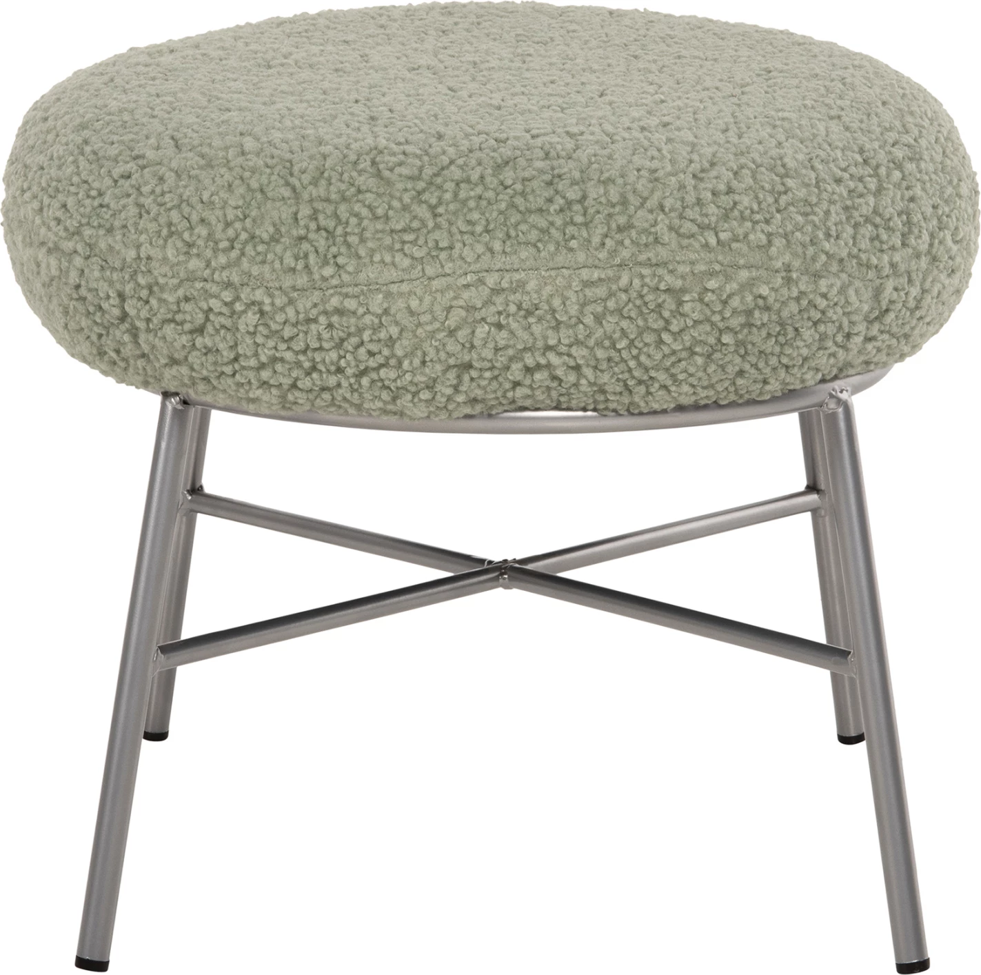 Stolček za noge TRUDI FH8640.27 v pistacijevo zeleni boucle tkanini in srebrni kovinski osnovi 56x47x40H cm