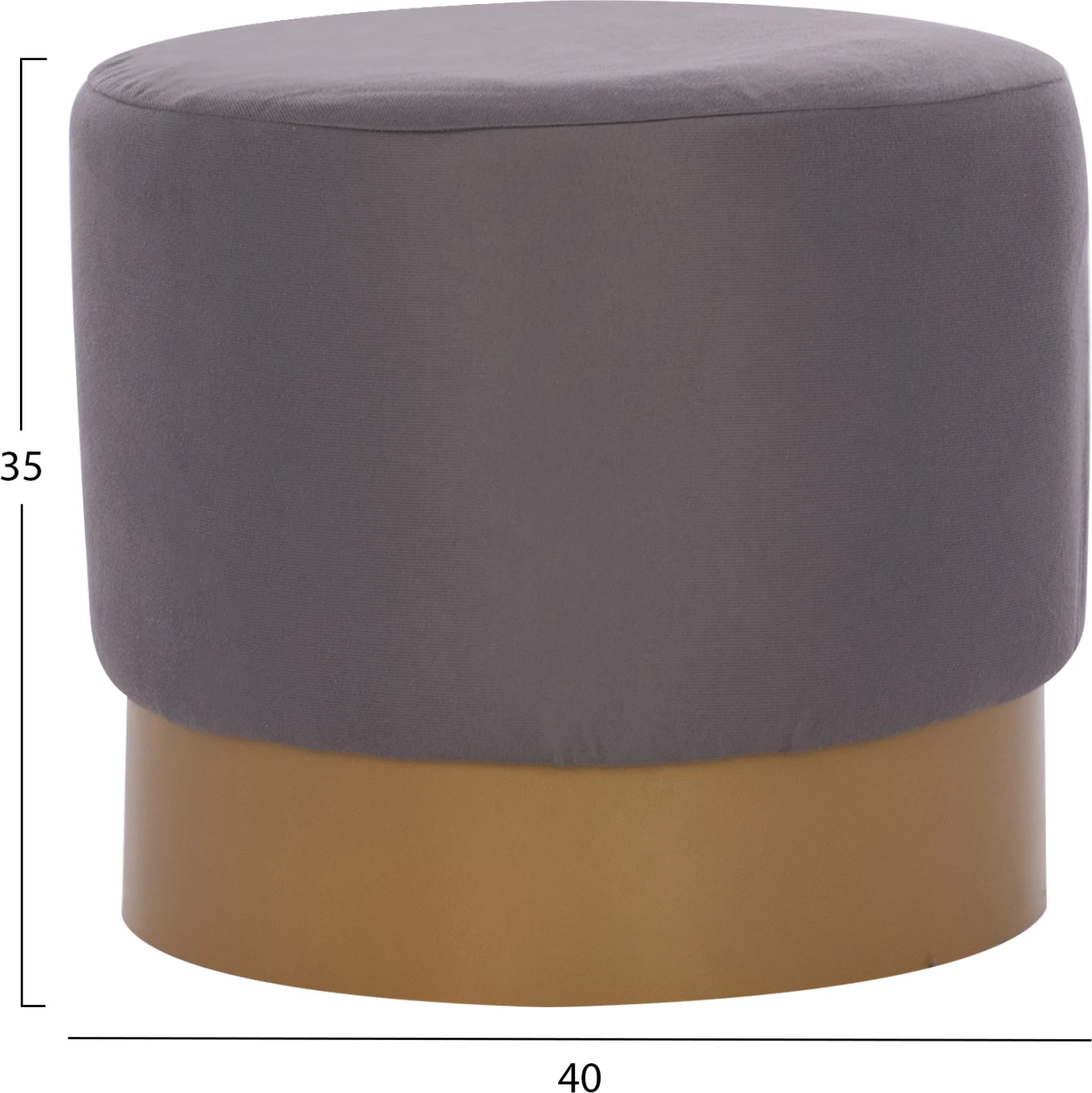 Okrogli pouf/stol FH9260.01 iz sive tkanine, z zlato okroglo osnovo