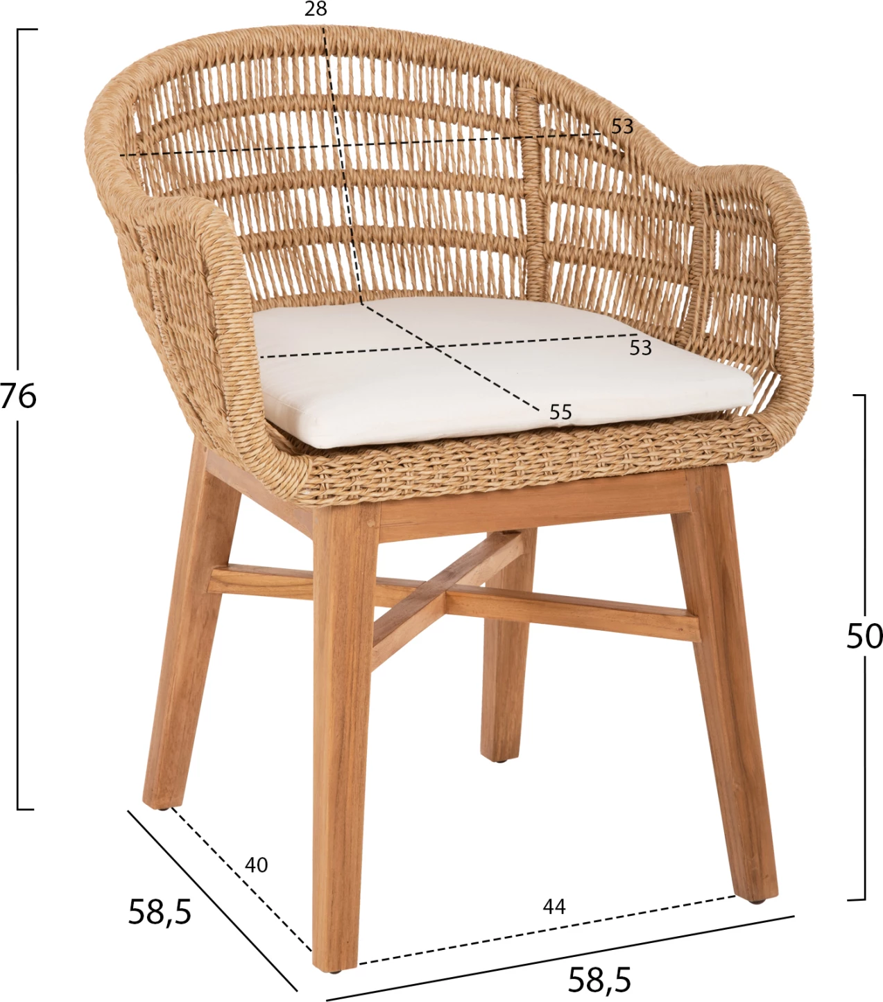 Fotelj LAMORA FH9826 iz tikovine-sintetična vrv-blazina 60x61x78Hcm