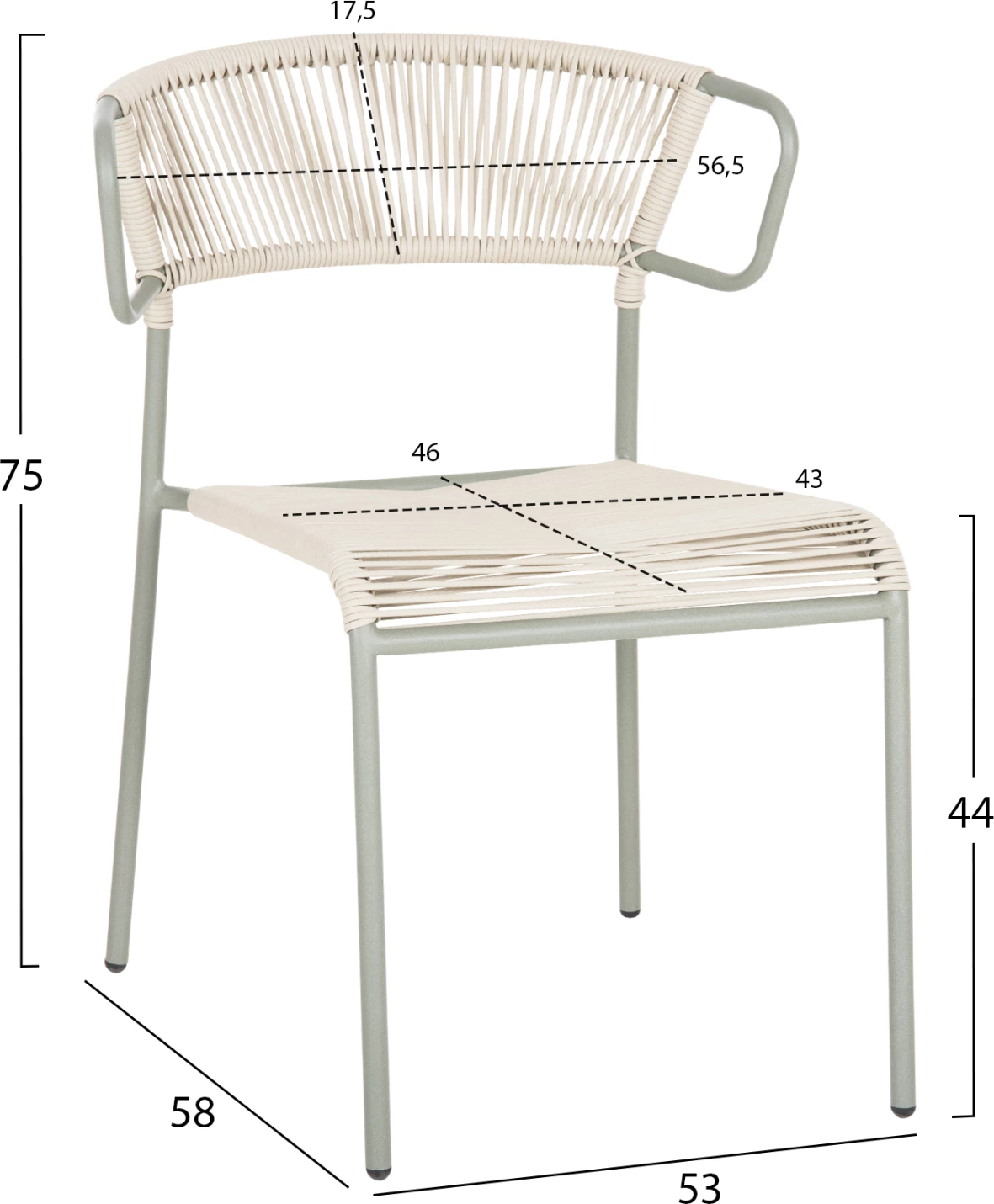 Stol SUKI FH6053.05 kovinski in sintetični ratan v svetlo zeleni barvi 54x62x80H cm