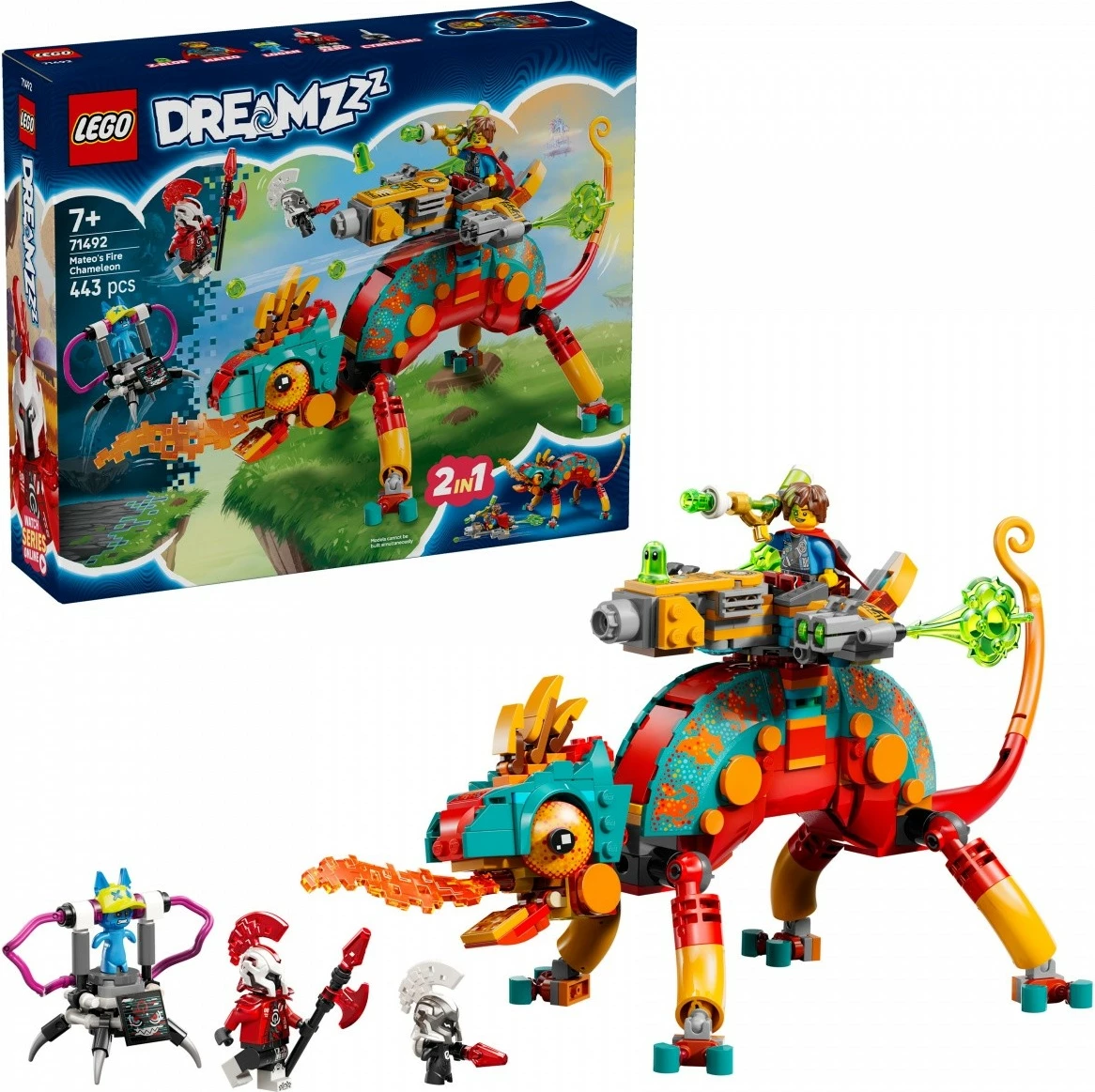 443-delni gradbeni set LEGO DREAMZzz Mateo's Fiery Chameleon 71492, za otroke, večbarven