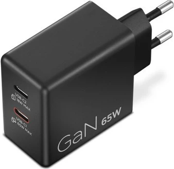 Stenski polnilec GaN z dvema USB-C, Lenovo 40AW065BEU, 65 W, z USB-C kablom 1,5 m, črn