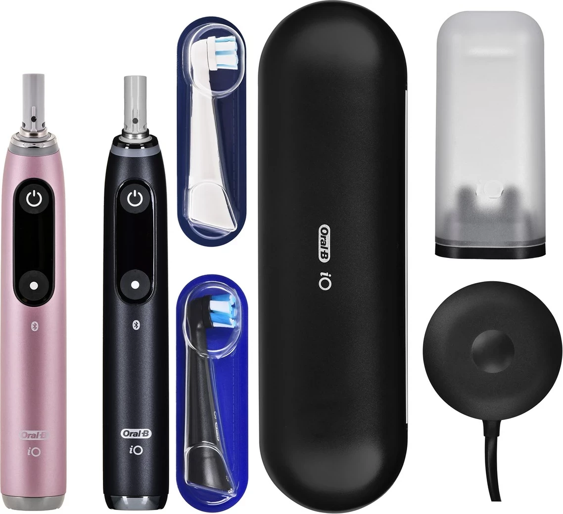 Električna zobna ščetka iO Series 9 Duo Pack, Braun Oral-B, z vgrajeno baterijo, črna in rožnata, set 2 kosa