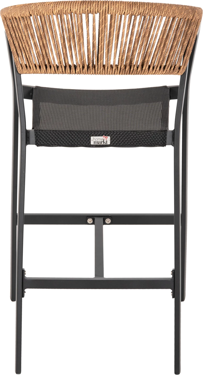 Barski stol iz aluminija črne barve FH5892.15 srednje višine črna tekstilna tkanina in bež ratan 56,5x57x99,5 cm