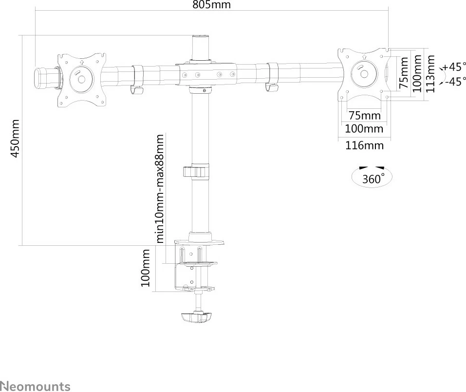 Nosilec za monitor Neomounts, Newstar FPMA-DCB100DBLACK, 10–27", črn Nosilec za monitor Neomounts, Newstar FPMA-DCB100DBLACK, 10–27", črn