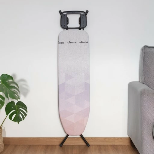 Daska za likanje Vileda Diamond S, 114 x 33 cm, s stojalom za likalnik, črno/roza/vijolično/belo