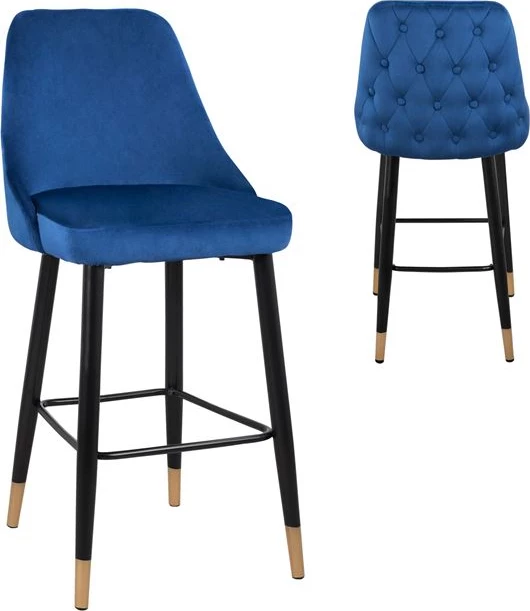 Barski stol SERENITY FH8519.08 žametno moder z kovinskim okvirjem 51x57x110cm, set 2 kosov