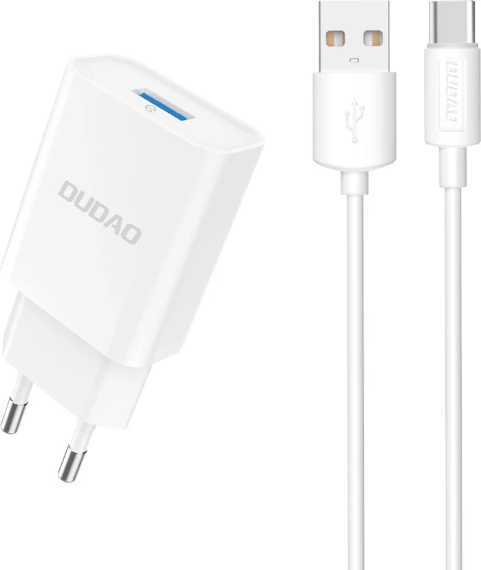 Stenski polnilec z USB-A in kablom USB-A na USB-C Dudao A4EU, 2.1A, bel