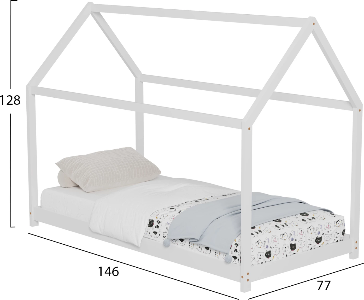 Postelja za otroke PEPE FH678.03 t.MONTESSORI iz masivnega borovega lesa v beli barvi - 140x70 cm