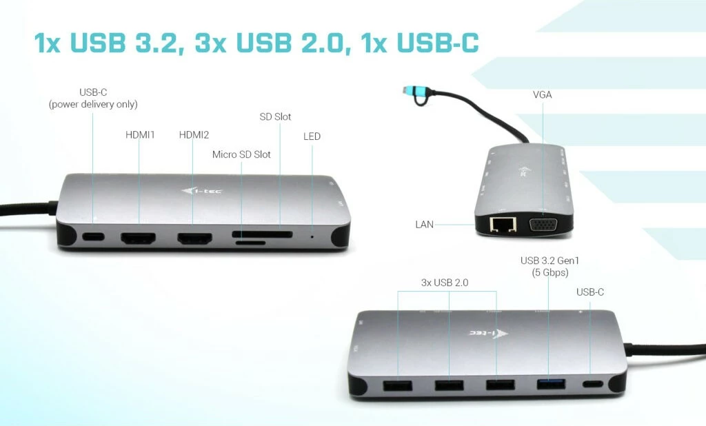 Docking postaja z 3 zasloni, 100W, i-Tec USB 3.0/USB-C/Thunderbolt, srebrna