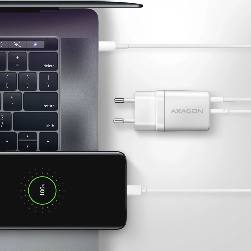 Stenski polnilec AXAGON ACU-PQ30W, 30W, 2 vrata USB-A in USB-C, bel Stenski polnilec AXAGON ACU-PQ30W, 30W, 2 vrata USB-A in USB-C, bel