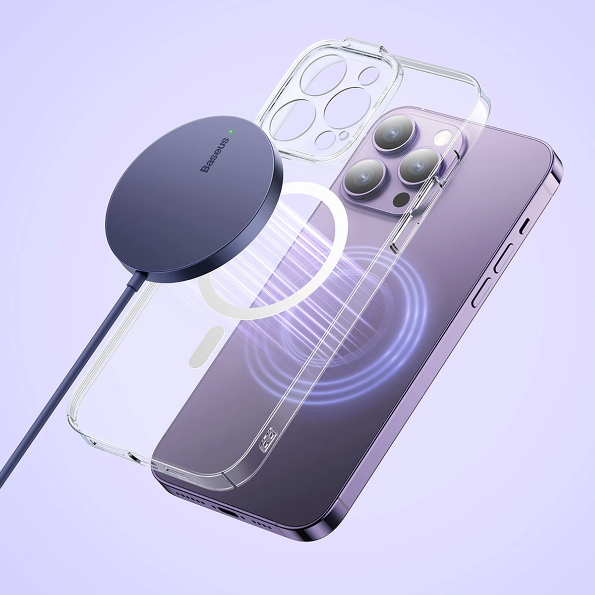 Brezžični polnilec, Baseus Simple Mini3, MagSafe, Qi, 15W, vijoličen