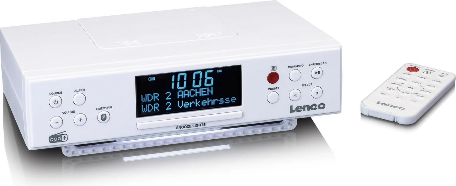 Radio z Bluetooth Lenco KCR-190, LCD zaslon, 2 zvočnika, bel Radio z Bluetooth Lenco KCR-190, LCD zaslon, 2 zvočnika, bel