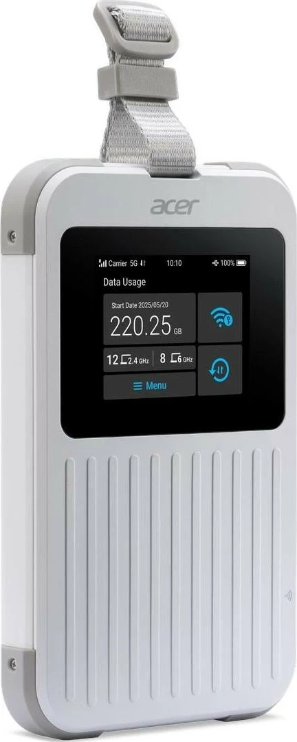 Prenosni usmerjevalnik Acer Connect Enduro M6E 5G, Wi‑Fi 6E, zaslon na dotik, baterija 8000 mAh, bel