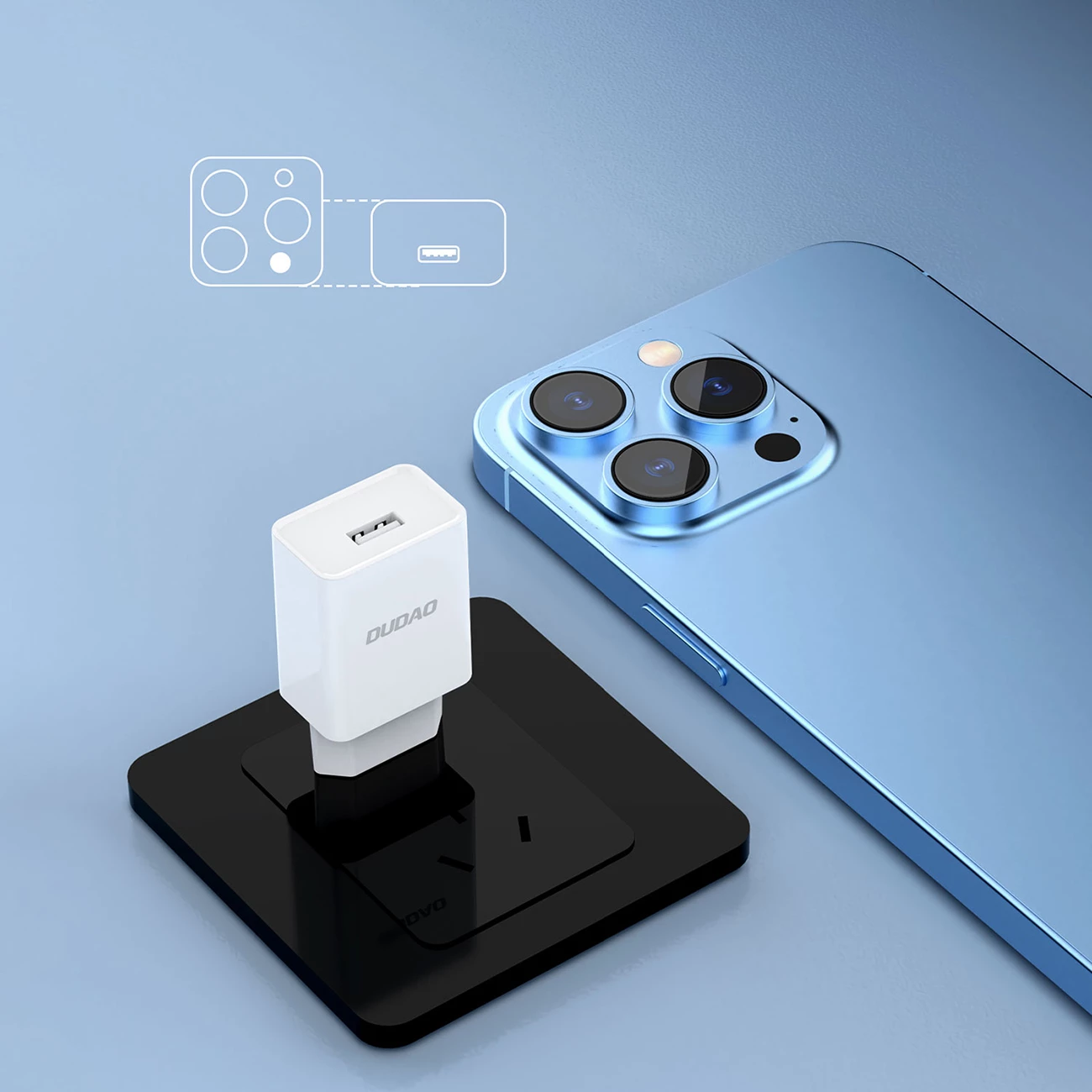 Stenski polnilec z USB-A in kablom USB-A na USB-C Dudao A4EU, 2.1A, bel