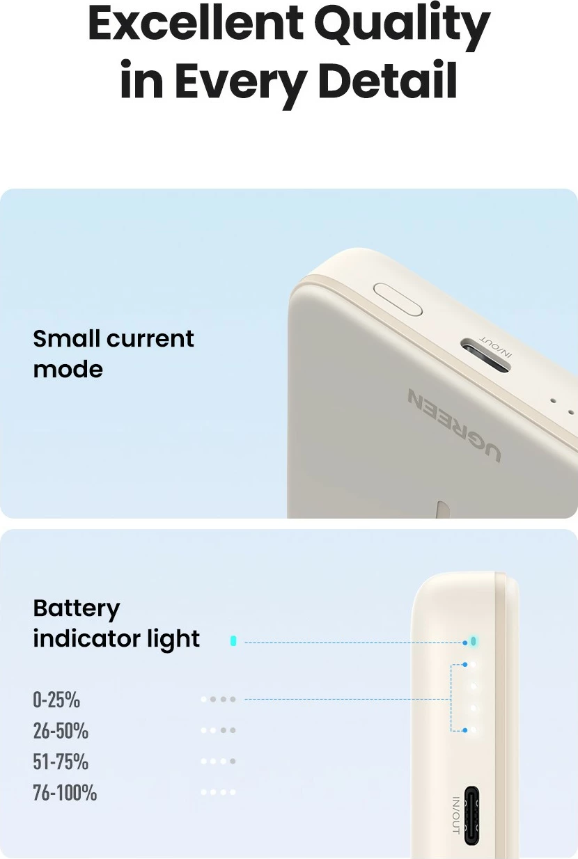 Brezžični polnilnik (powerbank) Ugreen 25208, 10000 mAh, Power Delivery 3.0, bež Brezžični polnilnik (powerbank) Ugreen 25208, 10000 mAh, Power Delivery 3.0, bež
