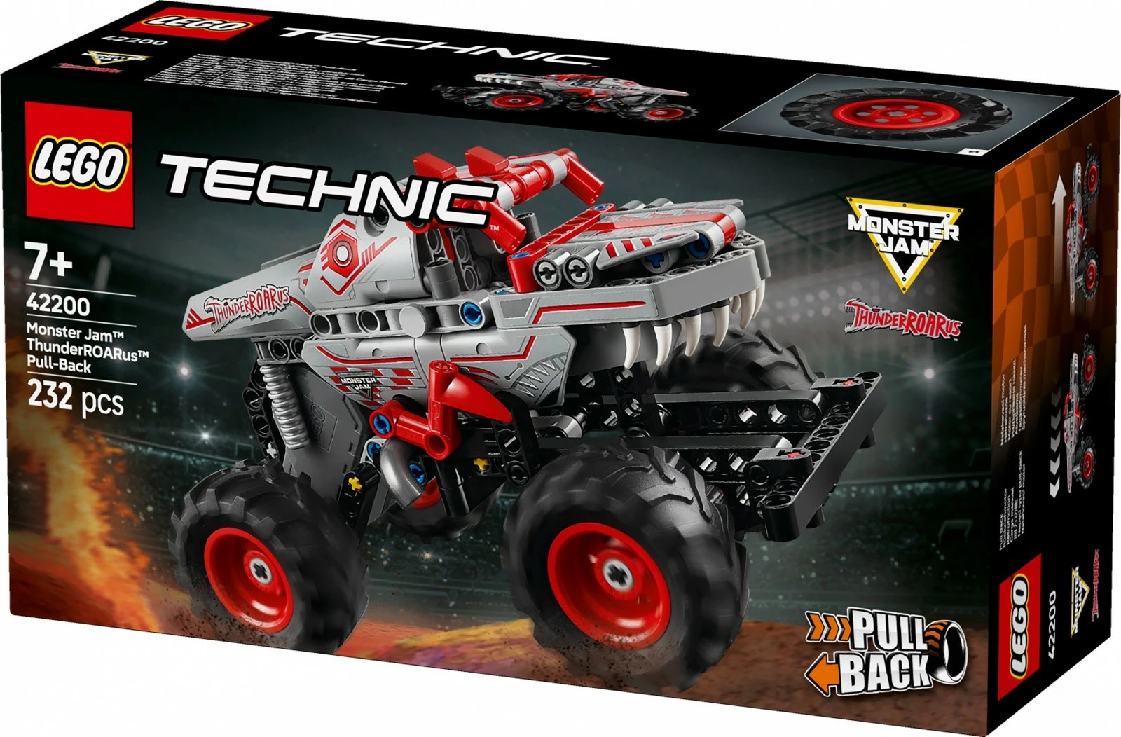 Set za sestavljanje LEGO Technic Monster Jam ThunderROARus 42200, 232 delov, z vlečnim mehanizmom (pull-back)