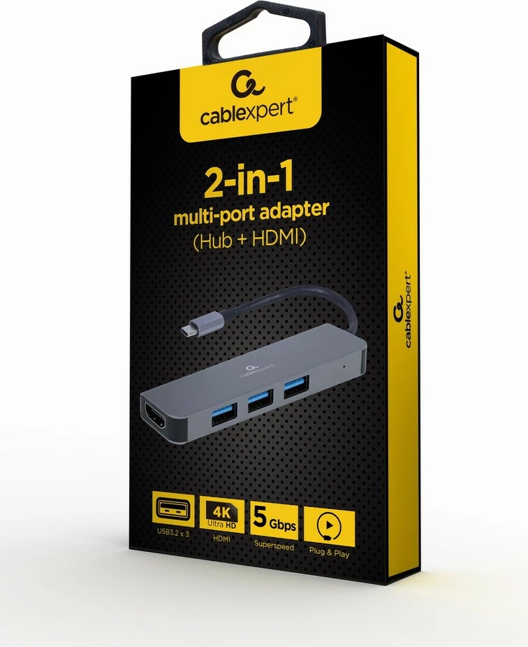Multi-adapter z 3× USB 3.0 in HDMI, Gembird A-CM-COMBO2-01, siva