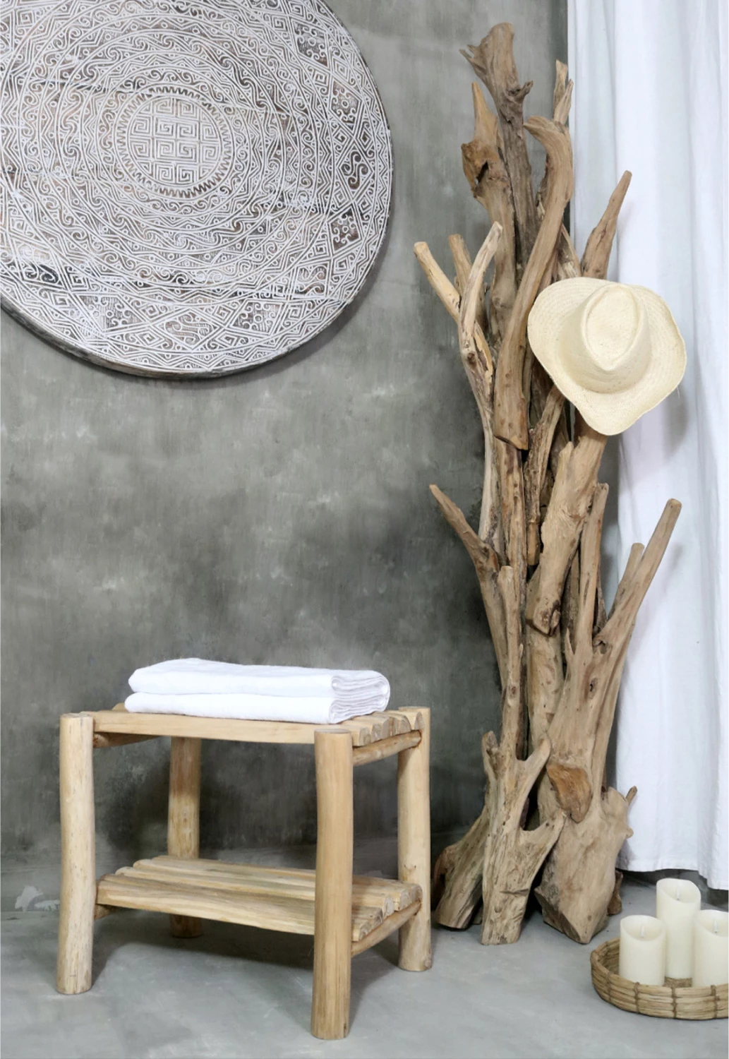 Samostoječi obešalnik iz masivnega naravnega tikovega lesa 170-200cm