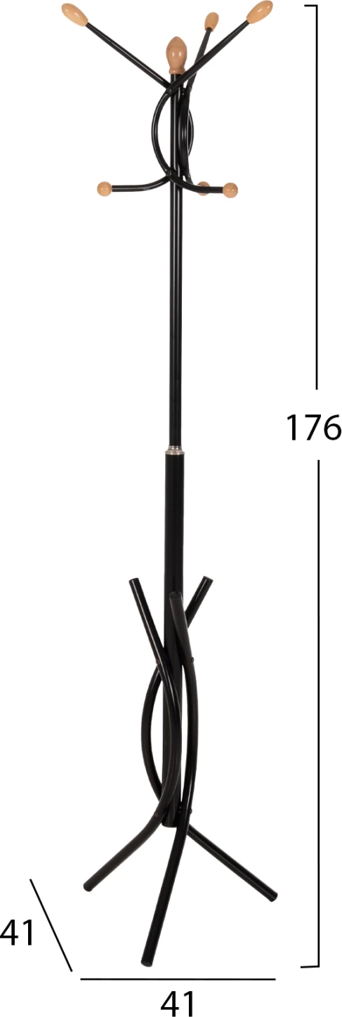 Samostoječi obešalnik FH9575.01 kovinski v črni barvi - 7 obešalnih mest 41x41x176H cm