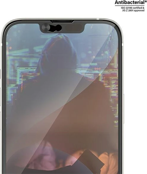 Zaščitno kaljeno steklo PanzerGlass Ultra-Wide Fit CamSlider za iPhone 14/13/13 Pro, antibakterijsko, z drsnim pokrovom kamere