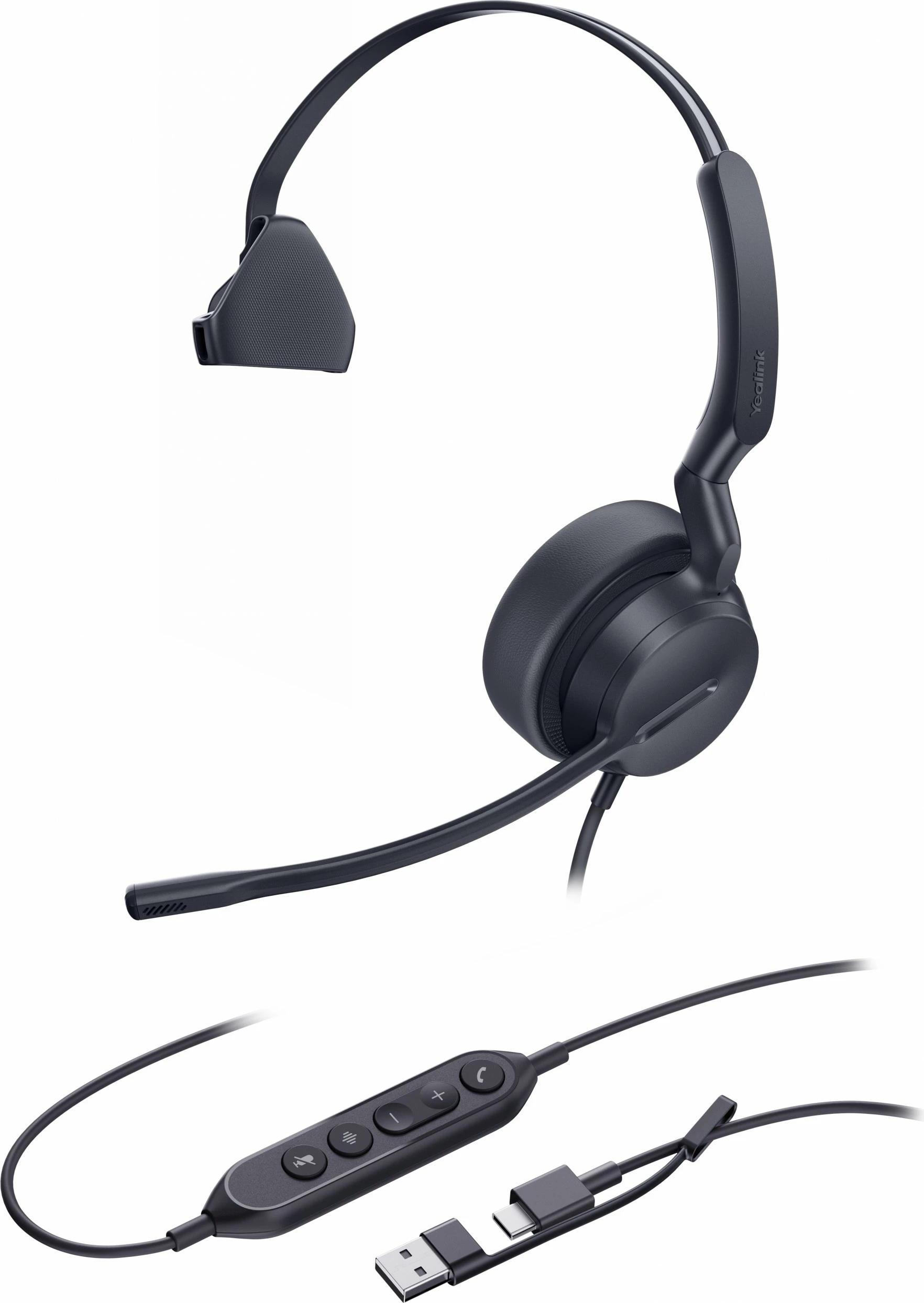 Monauralne slušalke za klice in glasbo Yealink UH42 Mono UC, USB-C/A, z mikrofonom, črne